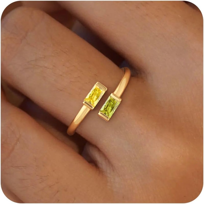 Honsny Gold Birthstone Rings for Women Non Tarnish 14K Gold Plated Adjustable Emerald Ring Cubic Zirconia Gemstone Promise Ring for Her Engagement Personalized Waterproof Jewelry Gifts for Birthday - Image 1